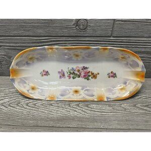 Vintage Lusterware Bavaria Oval Dish Floral Midcentury 12.5” X 5” READ